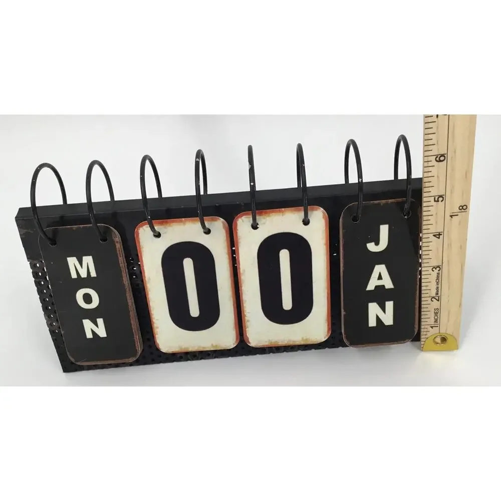 Rustic Metal Perpetual Flip Calendar Farmhouse Desktop Date Display Decor